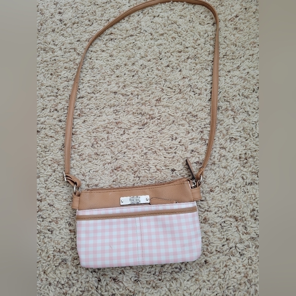 Camden pink and white gingham cross body purse